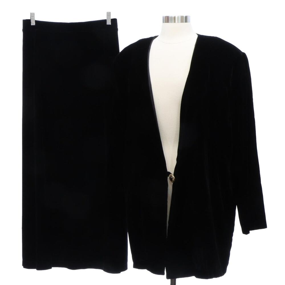 Vintage 1980s Fitting Image Avenue Black Velvet Skirt Suit Plus Size 18